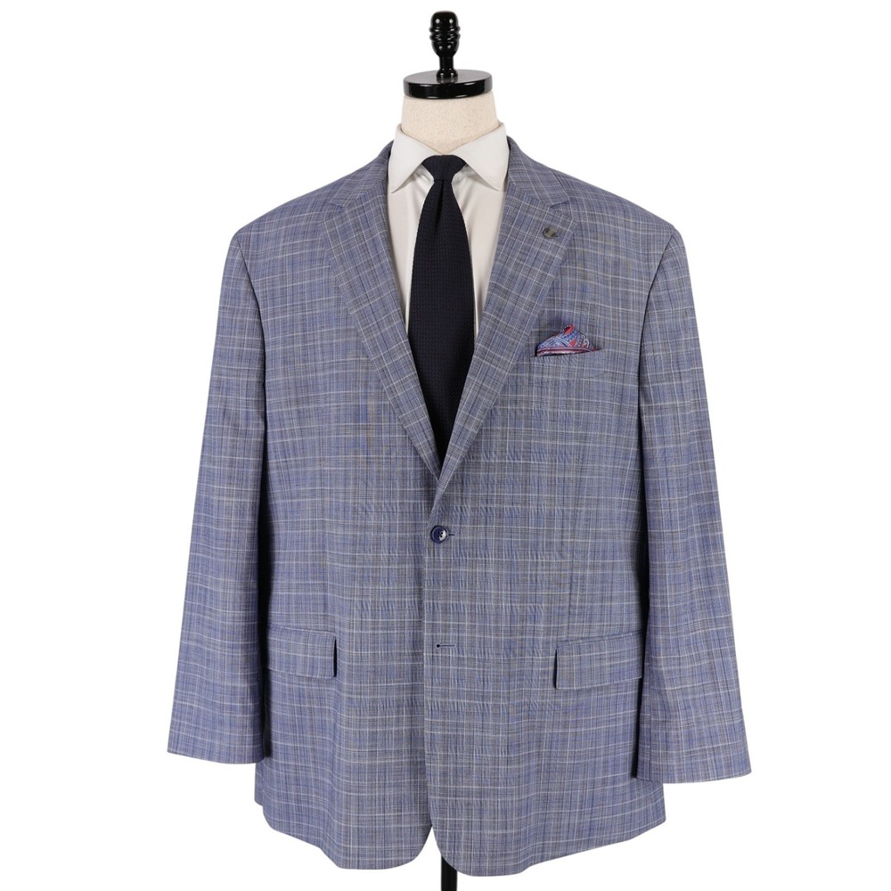 Oak Hill Sport Coat Size 2XLT 50-52 Blue Glen Plaid Windowpane Blazer LKNW